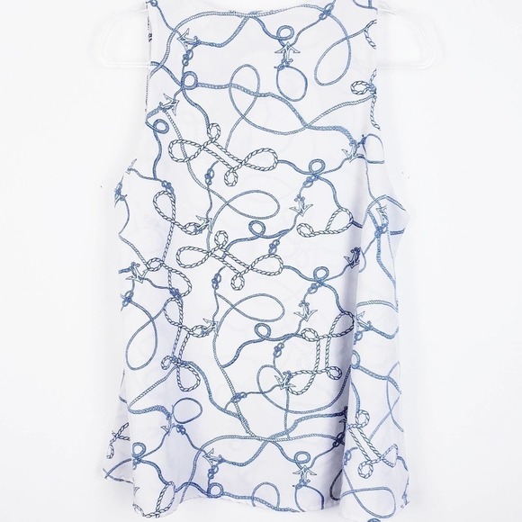 Jenny Boston Boutique Sleeveless White & Blue Rope design Swing Top Size Large - Picture 2 of 11
